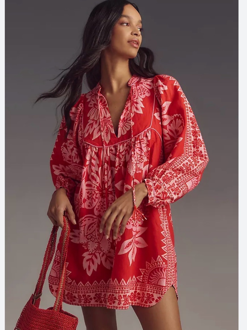 FARM Rio Red and Pink Floral Midi Dress size Small